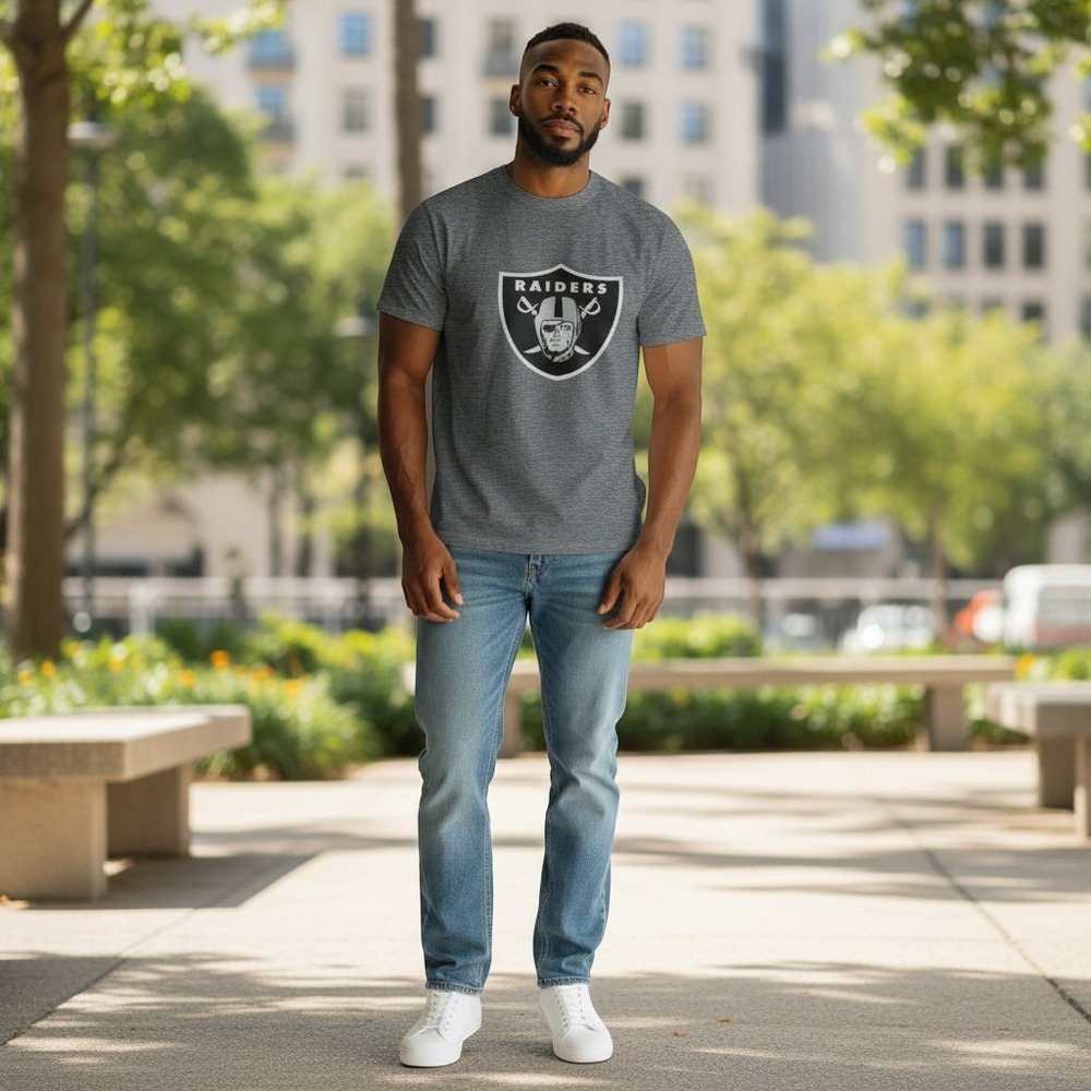 Majestic t-shirt mens L gray Raiders NFL Cool Base heathered short sleeve tee